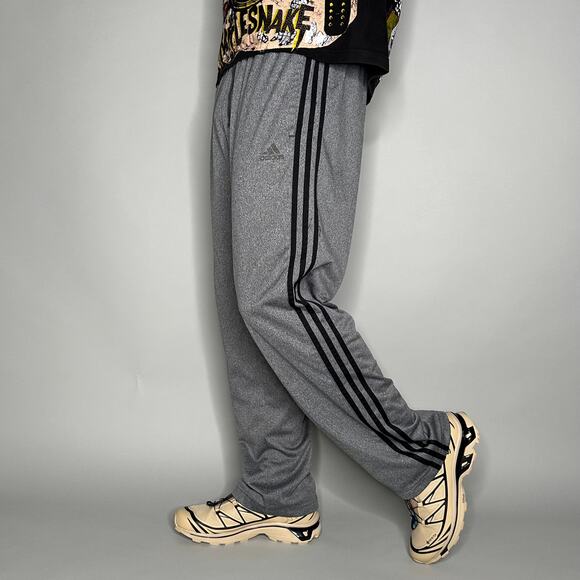 adidas Other - Vintage Y2K Adidas Sweatpants Mens L Baggy Wide Leg Grey Black Stripes Polyester